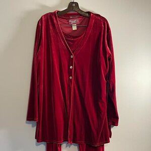 Denim & Co ~ Size 1X ~ Red Velour ~ 3 Piece Set!!!!